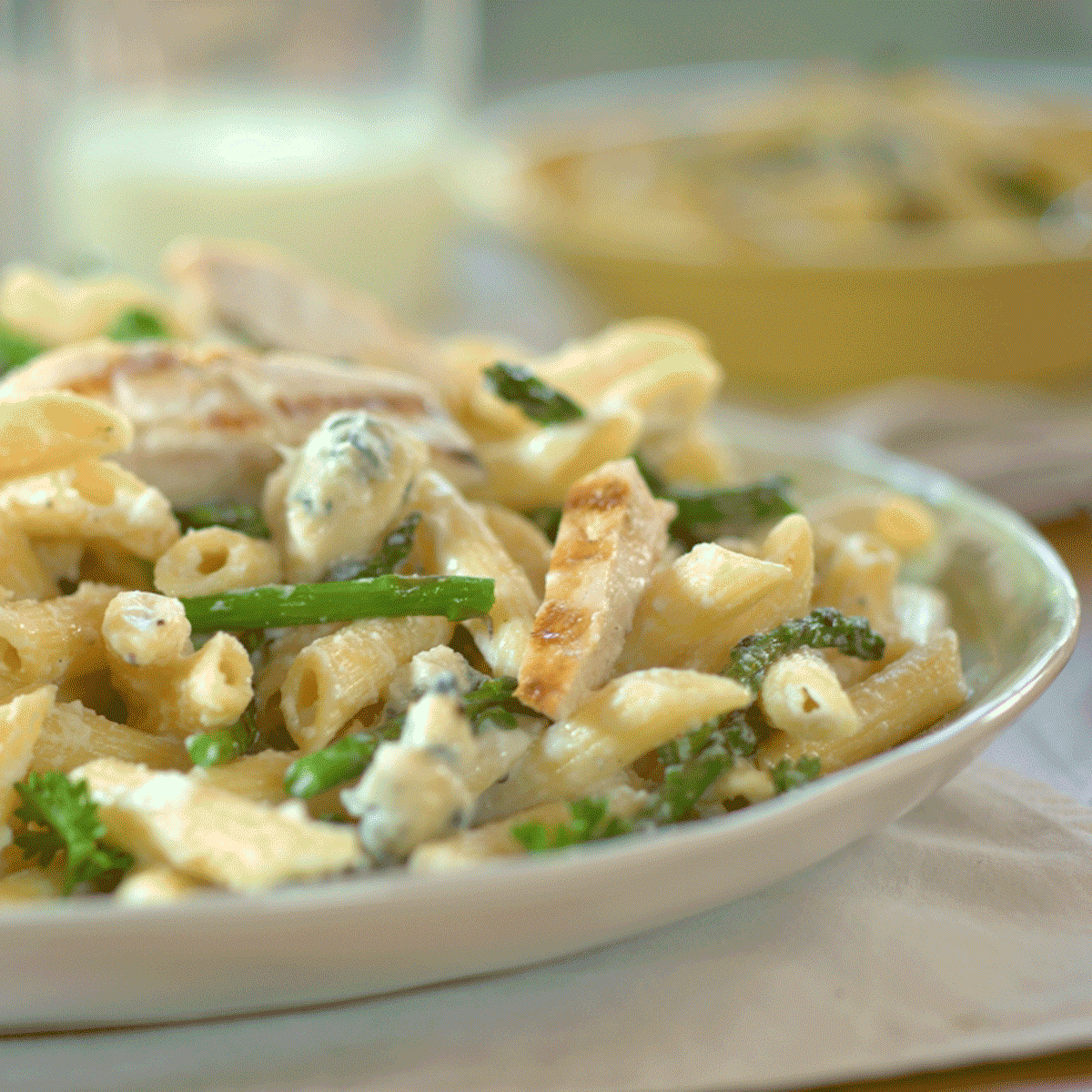 Chicken Asparagus and Penne Pasta with Ricotta Cream Sauce